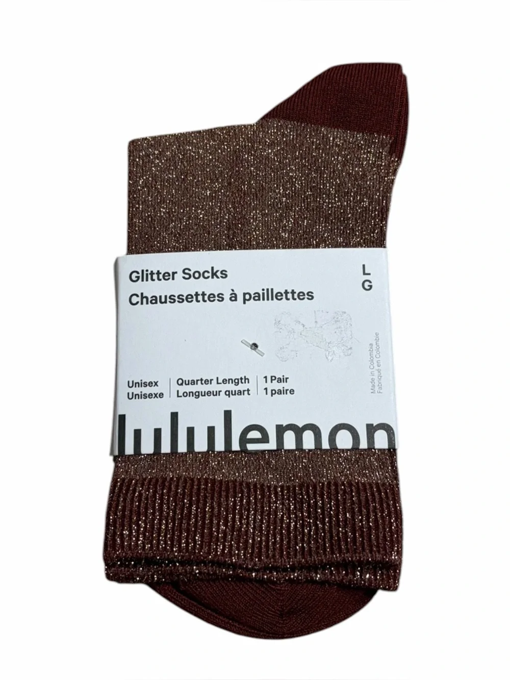 NWT Lululemon Glitter Socks *Quarter Length (Rockwood) Size L